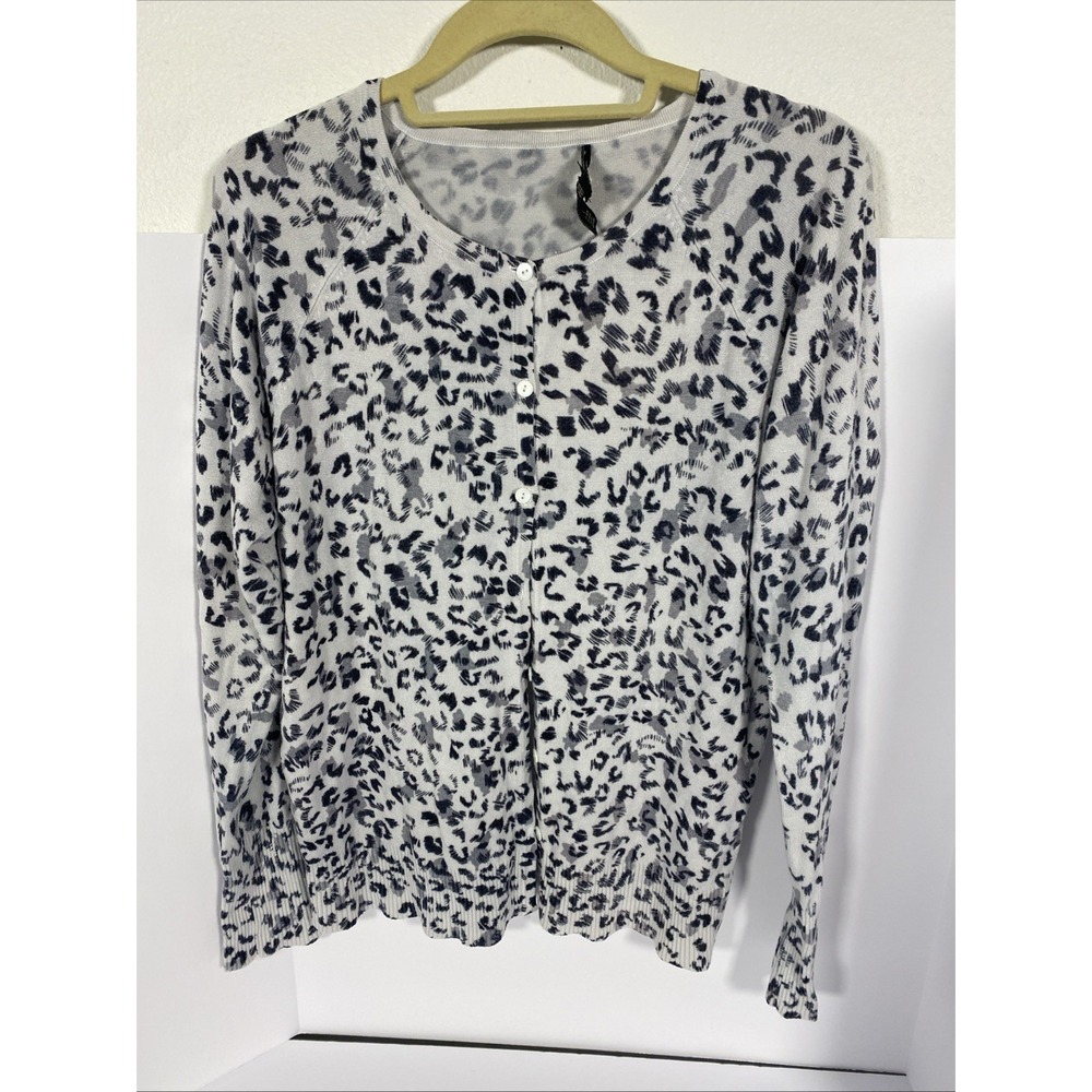 Peak & Peck Collection Leopard Print Button‎ Up Cardigan LS women's Large O1